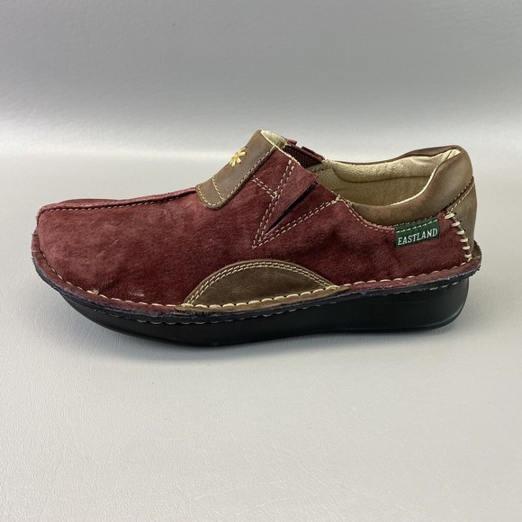 Eastland Roll Call Women's 7M Burgundy Suede Leather Clog‎ Wedge Loafer Shoes - Picture 4 of 14